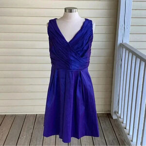 Calvin Klein Dress 12 Blue Purple Iridescent Taffeta Cocktail Party Wrap Front